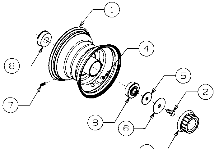 Front Wheel Diagram and Parts List for LT2180 13A254G710-13A254G712 Cub Cadet Lawn Tractor